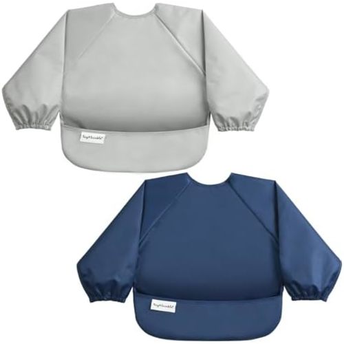 Tiny Twinkle Mess Proof Baby Bib, 2 Pack Long Sleeve Bib Outfit, Waterproof Bibs for Toddlers, Machine Washable, Tug Proof