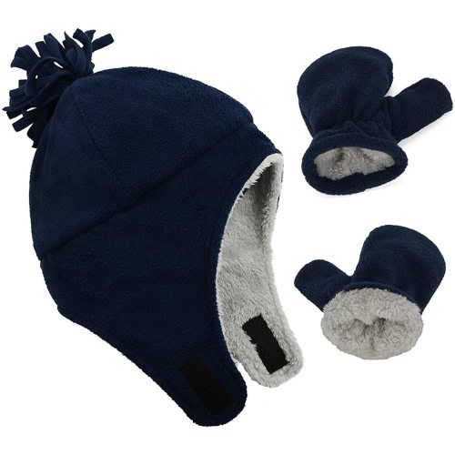 Zando Baby Winter Hat and Mitten Set Size 3M-7Y - Cute Fleece Sherpa Lined Warm Beanie for Toddler Kids Newborn Boys Girls