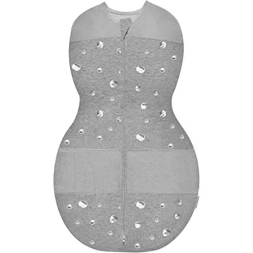 Happiest Baby Sleepea 5-Second Swaddle - 100% Organic Cotton Baby Swaddle Blanket - Doctor Designed Promotes Healthy Hip Development (Graphite Planets, Small)
