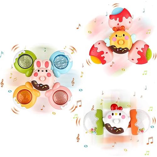 Suction Cup Spinner Toys for Babies 12-18 Months Baby Bath Toys for Toddlers 1-3 Baby Rotating Toys Sensory Toys Detachable Birthday Gifts for 1-3 Year Old Boys Girls