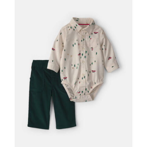 2-Piece Christmas Twill Long-Sleeve Top & Pant Set - Carter's - 9m