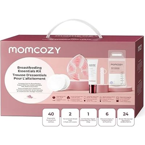 Momcozy 73pc Postpartum Essentials Kit, Initiate breastfeeding for New Moms, Hospital Bag Must Haves with Nursing Pads, Hot & Cold Breast Pads, Nipple Cream, Colostrum Collectors and Milk Storage Bags