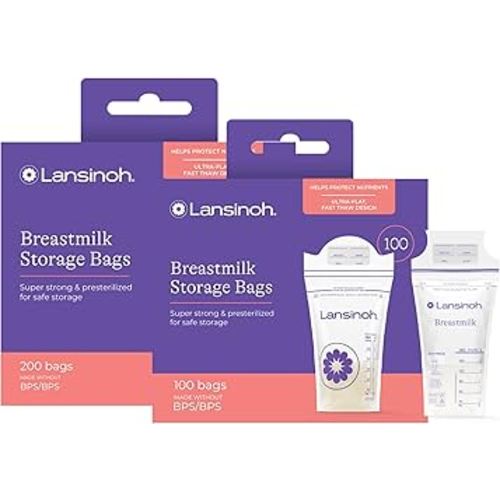 Lansinoh Breastmilk Storage Bags, 300 Count, Baby Essentials, Fast Freeze & Thaw Breast Milk Bags for Baby Bottle Feeding, Superior Strength & Stretch, 6 Ounce