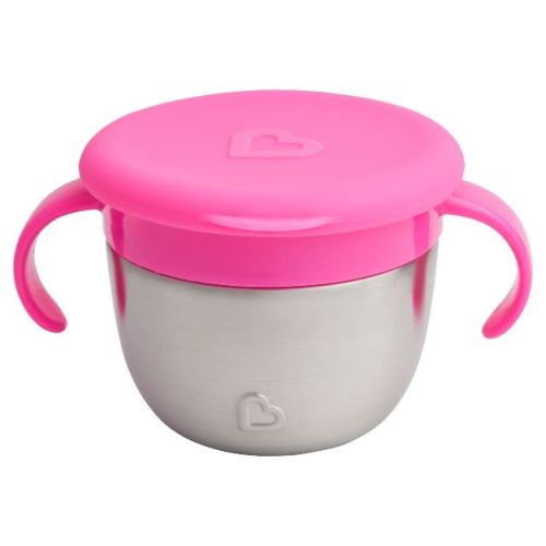 Munchkin Snack+ Stainless Steel Snack Catcher with Lid - Pink: BPA-Free, Baby Food Storage, 8 oz Capacity
