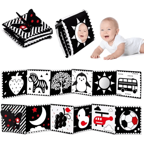 Black and White High Contrast Toys for Baby 0-3 3-6 months Infant Tummy Time Soft Crinkle Book Mirror Sensory Toys 0 2 4 5 6 Month Old Babies Boy Gril Newborn Development Christmas Stocking Stuffer