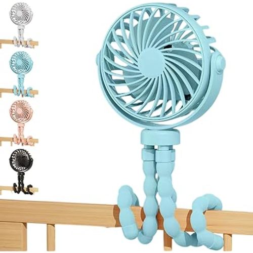 Rechargeable Octopus Pram & Stroller Fan - Keep Baby Cool on the Go 360° adjustable USB rechargeable stroller fan with flexible tripod legs for prams, cribs, travel and everyday cooling (Blue)