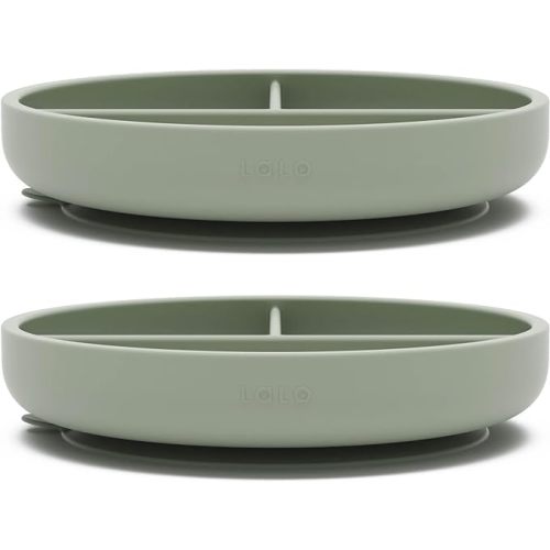 Lalo Suction Plates - 2 Pack, 100% Silicone Non-Toxic BPA-Free Baby Plates with Suction Base To Prevent Accidental Tip-Overs - Suction Plates for Toddlers With Three Divided Sections - Sage