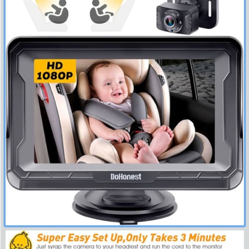 DoHonest Baby Car Camera HD 1080P - Rear-Facing Car Baby Monitor with Night Vision, Adjustable View Angle, Easy Setup, Anti-Glare Display, Safety for Kids & Infants