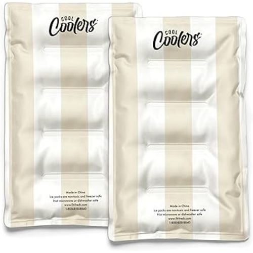 Cool Coolers Reusable XL Soft Ice Packs for Coolers, Long-Lasting Lunch Box Ice Pack, High Performance Quick Freeze, 2Pk, Taupe Stripe