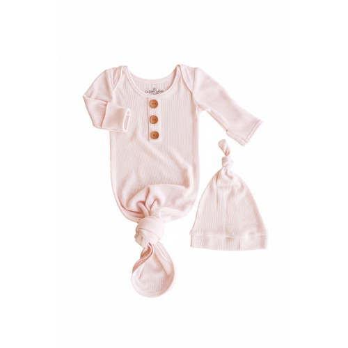 Pearl Pink Bamboo Waffle Newborn Baby Knot Gown & Hat Set | Caden Lane