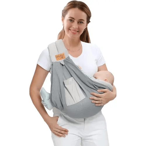 Baby Sling Carrier Newborn, Adjustable Easy Wearing Baby Nursing Warp Sling, New Mom Dad Soft Cotton Baby Front Holder Carrier for Infant Toddler Life Travel Essential Gifts (Mesh Grey)