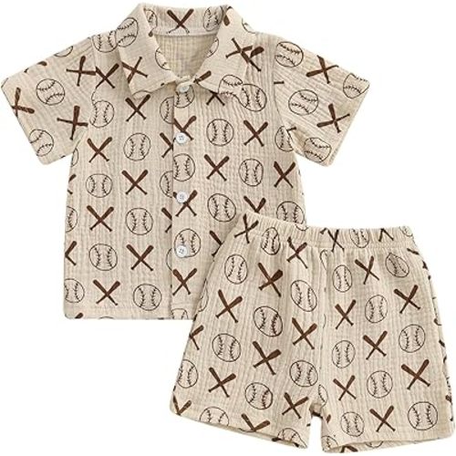 Toddler Baby Boy Baseball Outfit Summer Clothes Casual Short Sleeve Shirt & Shorts 2Pcs Set