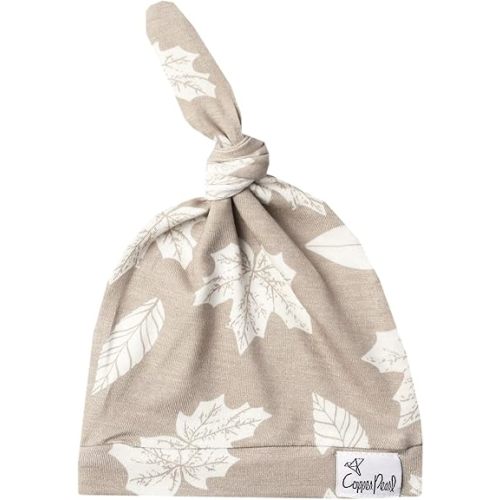 Copper Pearl Baby Beanie Hat Top Knot Stretchy Soft Oak