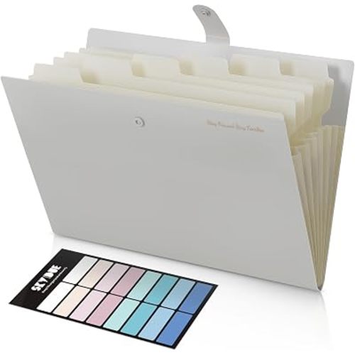 SKYDUE 7-Pocket Expanding File Folder, Professional Accordion Document Organizer with Labels, Portable Paper Receipt Holder for Office Home Business, Letter/A4 Size Warmgray