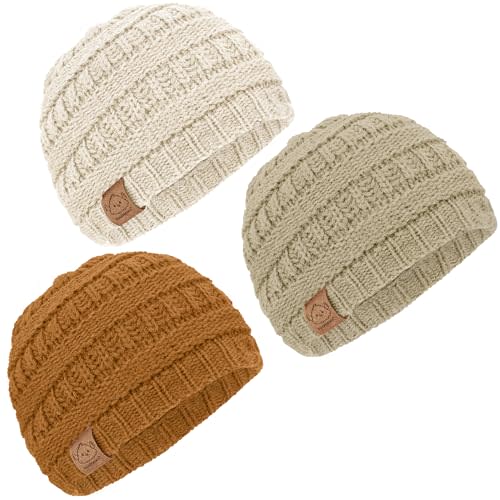 KeaBabies 3-Pack Baby Beanies for Boys, Girls - Soft, Cute Baby Winter Hats 6-36 Months, Stretchy Knit, Warm Toddler Winter Hat, Newborn, Infant, Toddler Beanie for Babies Girl, Boy (Latte, M)