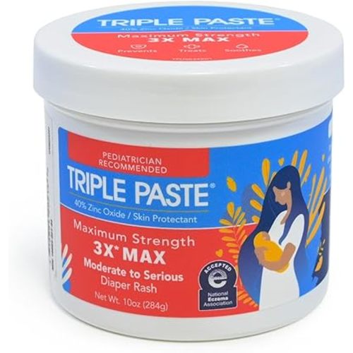 Triple Paste 3X Max Zinc Oxide Diaper Rash Ointment, 10oz Jar – Maximum Strength Diaper Cream for Sensitive Skin