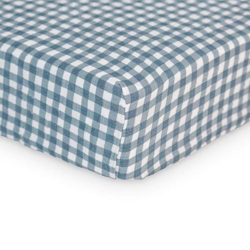 Lulujo Muslin Crib Sheets - Fitted Crib Mattress Sheets for Boys and Girls - 28"x 52", 1 Pack (Navy Gingham)