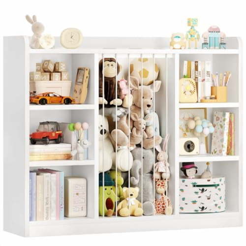 Toddler Stuffed Animal Zoo, Toy Storage Organizer for Playroom, Plush Toy Organizers and Storage, Book Shelf for Kids Rooms, Elastic Band Child Bookcase, Toy Shelf with 8 Storage C