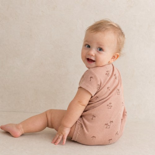 Organic Short Sleeve Bubble Romper - Island Palm
