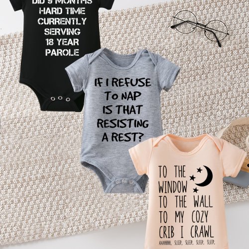 3pcs Baby Romper Set with Moon Phases & Funny Quotes, Soft & Casual Round Neck Bodysuits for Boys and Girls, Lightweight Spring/Summer Outfits, Cute Clothes for Youngsters, for Outdoor