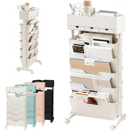 5 Tier Rolling Book Cart Multi-Functional Movable Storage Bookshelves