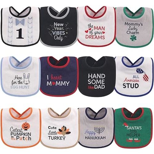 Hudson Baby Unisex Baby Cotton Terry Drooler Bibs With Fiber Filling