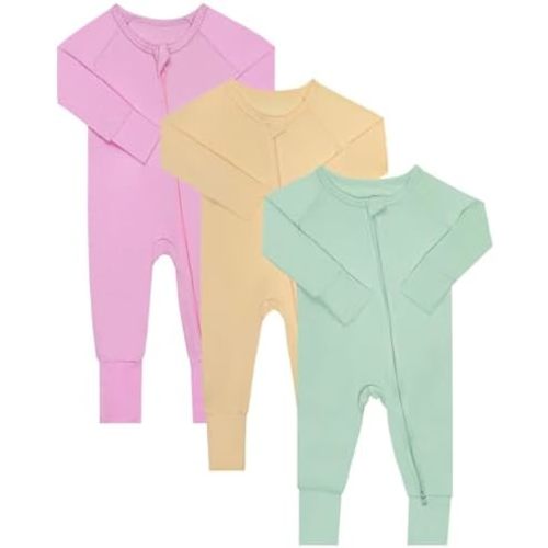 GUISBY Baby Girls Boys Footless Pajamas, Long Sleeve Snug Fits Sleepers 3-Piece Sets