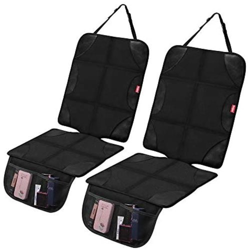 Car Seat Protector, Ponjson Auto Car Leather Seats Waterproof Thick Padding&Non-Slip Seat Cover Pad for Child Baby Safety Seat with Organizer Pockets-2 Pack Carseats for Most Cars