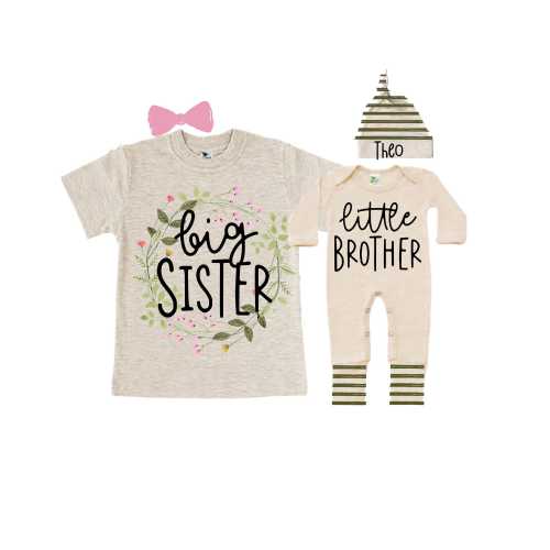 Big Sister/Little Brother Matching Sibling Set. Baby Shower Gift. Take Home Outfit. Matching Sibling Set