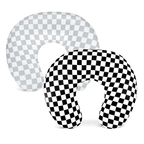 DILIMI 2 Pack Nursing Pillow Cover, Stretchy Removable Case for Breastfeeding Pillows, Ultra Soft Comfortable Slipcover for Baby Girl and Boy, Green and Brown Checkered