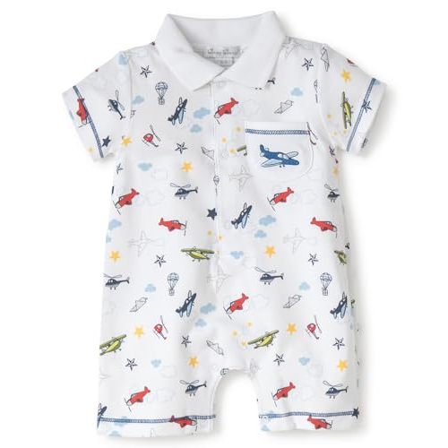 Kissy Kissy Baby Boys 100% Pima Cotton Aviators Print Short Playsuit Romper w/Collar, Newborn to 18 Months