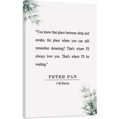 Peter Pan Print Canvas Wall Art, J.M. Barrie Quote Decor, Living Room Bedroom Picture, Framed Easy to Hang