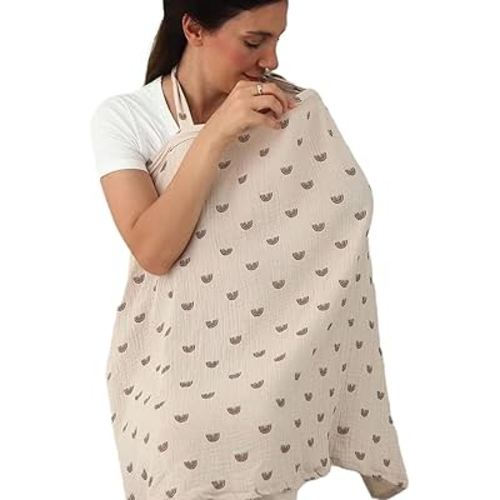 Breastfeeding Cover, Muslin Soft Cotton Nursing Cover, Breast Feeding Coverall with Adjustable Strap, Nursing Cover Breastfeeding Lightweight Breastfeeding Shawl for Outdoor