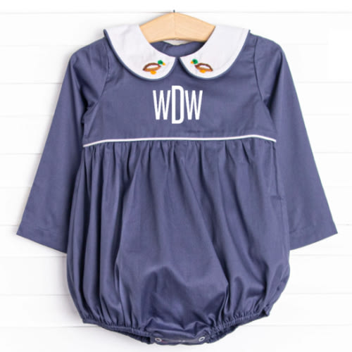 French Knot Mallard Embroidered Boy Bubble, Navy – Stitchy Fish