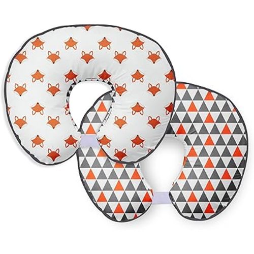 Bacati - Playful Fox Orange/Grey Nursing Pillow Cover Ultra-Soft 100% Cotton Fabric in a Fashionable Two-Sided Design, Fits All Hugster Nursing Pillows and Positioners (Nursing Pillow Cover ONLY)