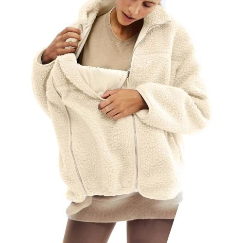Women's Fleece Zip Up Maternity Jacket Fall Winter Coat Mom Cozy Thicken Sweatshirt Jacket Clothing