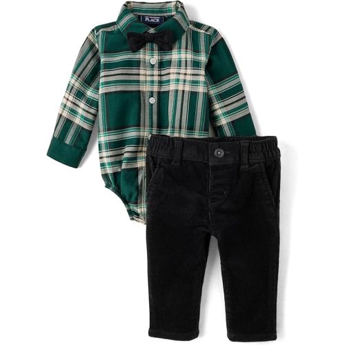 The Children's Place Baby Boys' And Newborn Button Down Shirt and Pants, 2 Piece Outfit