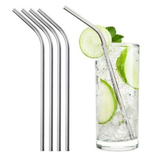 True Sippy Set of 4 Stainless Steel Straws, 8” Reusable Metal Drinking Straws for Highball Glasses, Tequila Soda, Iced Tea, Home Bar Gifts, BBQ Party