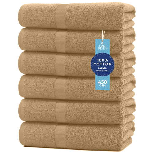 Dan River Bath Towel 6 pack 24x48 in Ultra Soft Quick Drying Cotton Towel - Tan