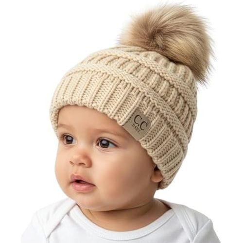 Funky Junque Baby Pom Pom Beanie – Soft Knit Infant Winter Hat for Baby Girls & Boys, Cozy Warm Newborn Beanie 0–12 Months