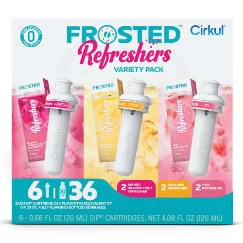Cirkul Frosted Refreshers Flavor Cartridge Variety Pack, Drink Mix, 6-Pack (2 Pink Refresher, 2 Mango Dragon Fruit Refresher, & 2 Paradise Refresher)