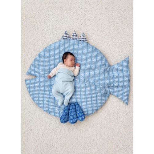 Fish Shaped Baby Play Mat, Block Print Cotton Floor Quilt