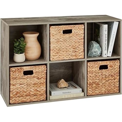 Best Choice Products 6-Cube Storage Organizer, 11in Shelf Opening, Bookcase, Display Shelf, Customizable w/ 3 Removable Back Panels – Greige