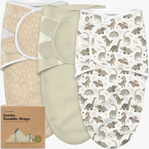3-Pack Organic Baby Swaddle Sleep Sacks - Swaddles for Newborns, Infant 3-6 Months, Baby Girls, Boys, Soft & Snug Newborn Sleep Sack, Nursery Swaddling Blankets (Dino Ridge, L)