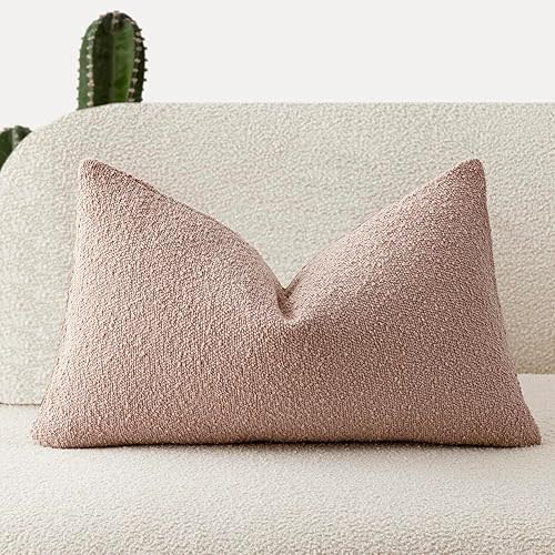 Foindtower Decorative Textured Boucle Throw Pillow Covers Accent Solid Lumbar Pillow Cases Soft Cozy Couch Cushion Case for Chair Sofa Bedroom Living Room Home Decor 12x20 Inch,1PC,Light Pink