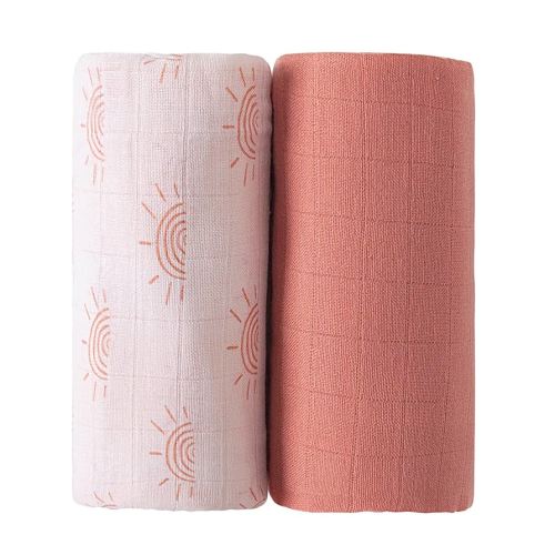 Viviland Muslin Swaddle Blankets, Breathable and Skin-Friendly Baby Receiving Blankets, 2-Pack Sun, 47 x 47 inches