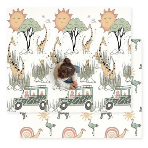 JumpOff Jo - Waterproof Foam Padded Play Mat for Infants, Babies, Toddlers, Play Pens & Tummy Time, Foldable Activity Mat, 70 in. x 59 in. - Safari