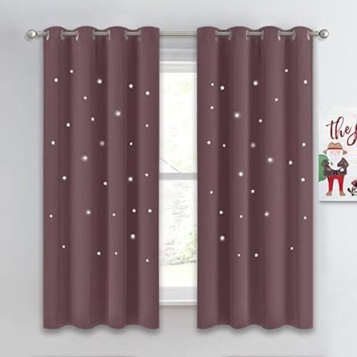 NICETOWN Dry Rose Curtains for Girls Bedroom, Star Hollow Out Thermal Insulated Princess Curtains for Living Room Nursery Playroom Window, 1 PC, 52" W x 63" L