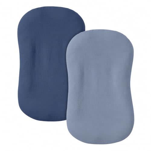 guruixu Muslin Baby Lounger Cover 2 Pack, 100% Cotton Infant Lounger Cover, Soft & Breathable Replacement Slipcover, Compatible with Snuggle Me Newborn Lounger (Navy,Lightblue)