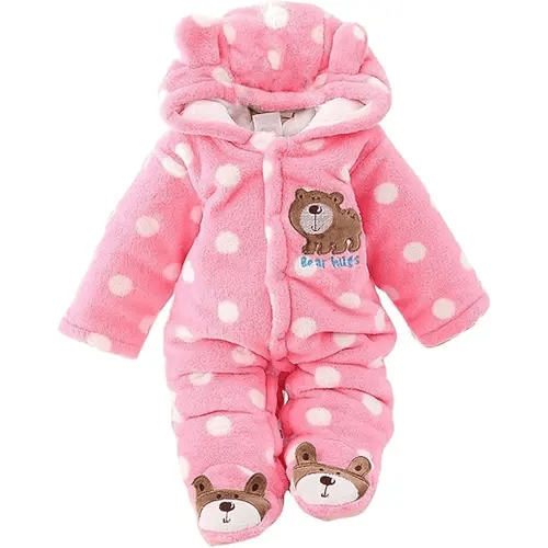 Baby Snowsuit Infant Winter Cozy Fleece Jumpsuit Cute Bear Hooded Footies Toddler Girls Boys Thicken Soft Outfit